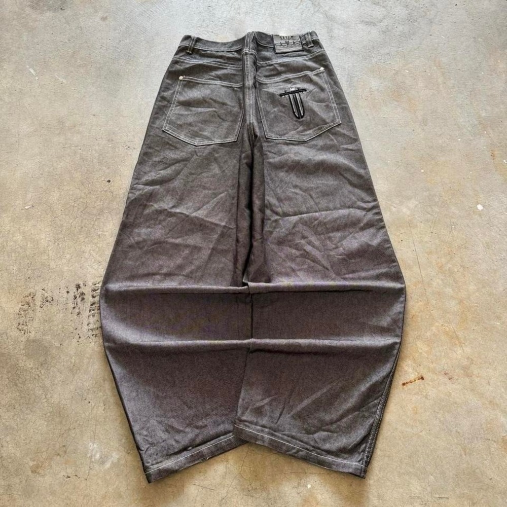Baggy Black Gray Damani Dada Wide Leg Jnco Styl Raw Denim Y2k Vintage Jeans 36